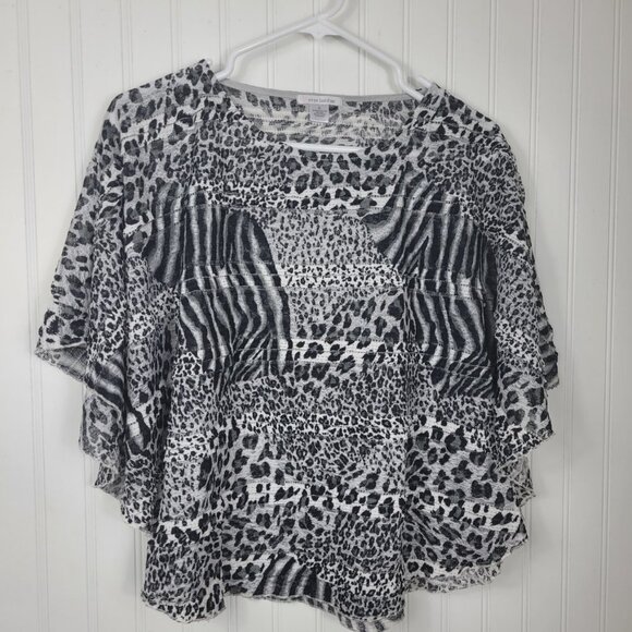 ERM London Top/Flutter Short Sleeves/Animal Print Women's S - Picture 1 of 3